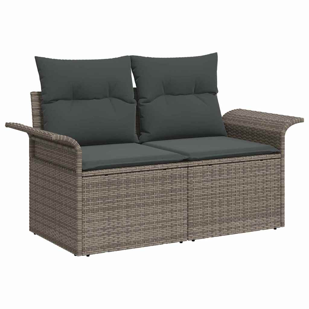 Garten-Sofa-Set mit Speicher 7 pcs Grau Poly Rattan
